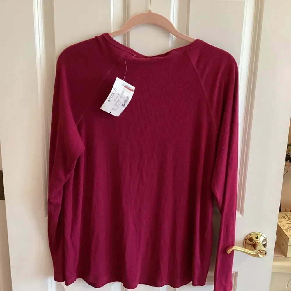 NWT. Charter Club Brand Women’s Cranberry Colored Jersey Knit PJ Top Size Large